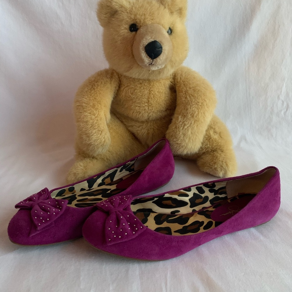 EUC JESSICA SIMPSON BETRICE FUSHIA SUEDE BALLERINA FLATS  WOMENS SIZE 9 1/2